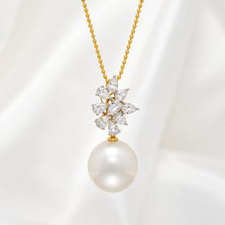 14.0-15.0 mm White South Sea Drop Pearl and Diamond Pendant
