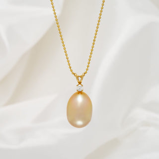 12.0-13.0 mm Golden South Sea Drop Pearl and Diamond Pendant