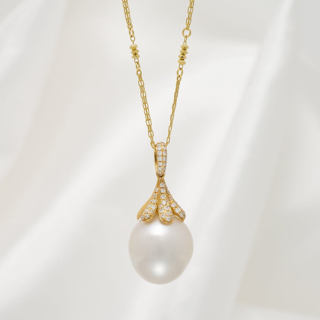 13.0-14.0 mm White South Sea Pearl and Diamond Pendant