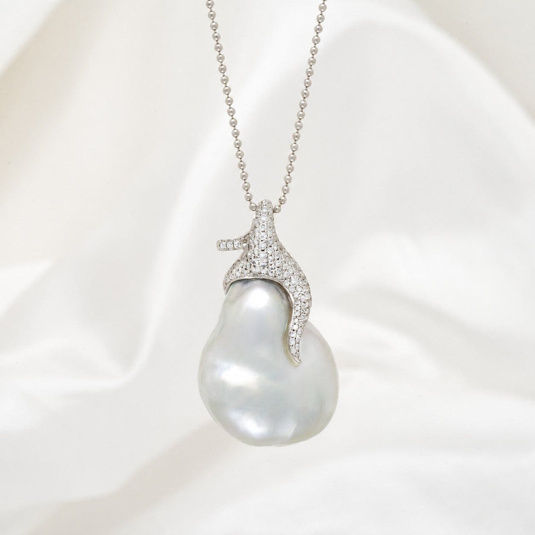 20.0-21.0 mm White South Sea Baroque Pearl and Diamond Pendant