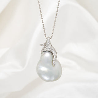 20.0-21.0 mm White South Sea Baroque Pearl and Diamond Pendant