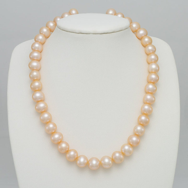 10.5-11.5 mm AA+ Pink to Peach Freshwater Pearl Necklace on bust