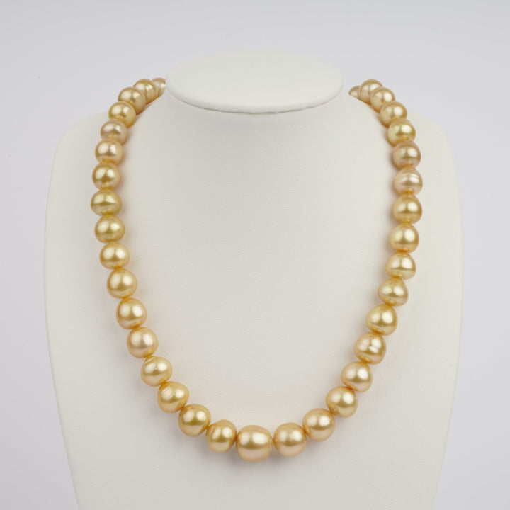 10.1-13.0 mm AA+/AAA Golden South Sea Baroque Pearl Necklace on bust