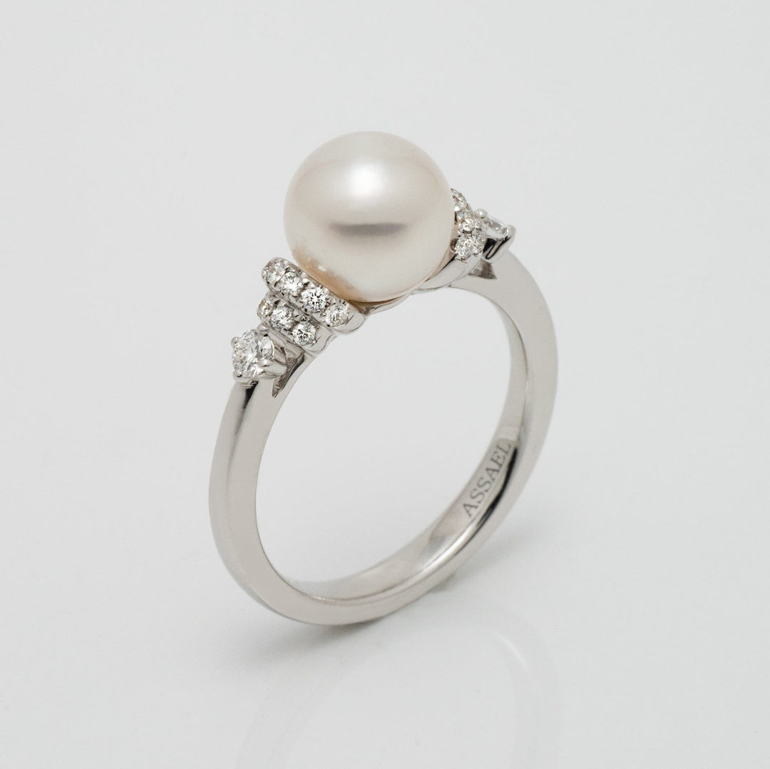 8-8.5 mm Akoya Pearl & Diamond Ring 18K White Gold