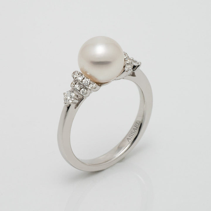 8-8.5 mm Akoya Pearl & Diamond Ring 18K White Gold