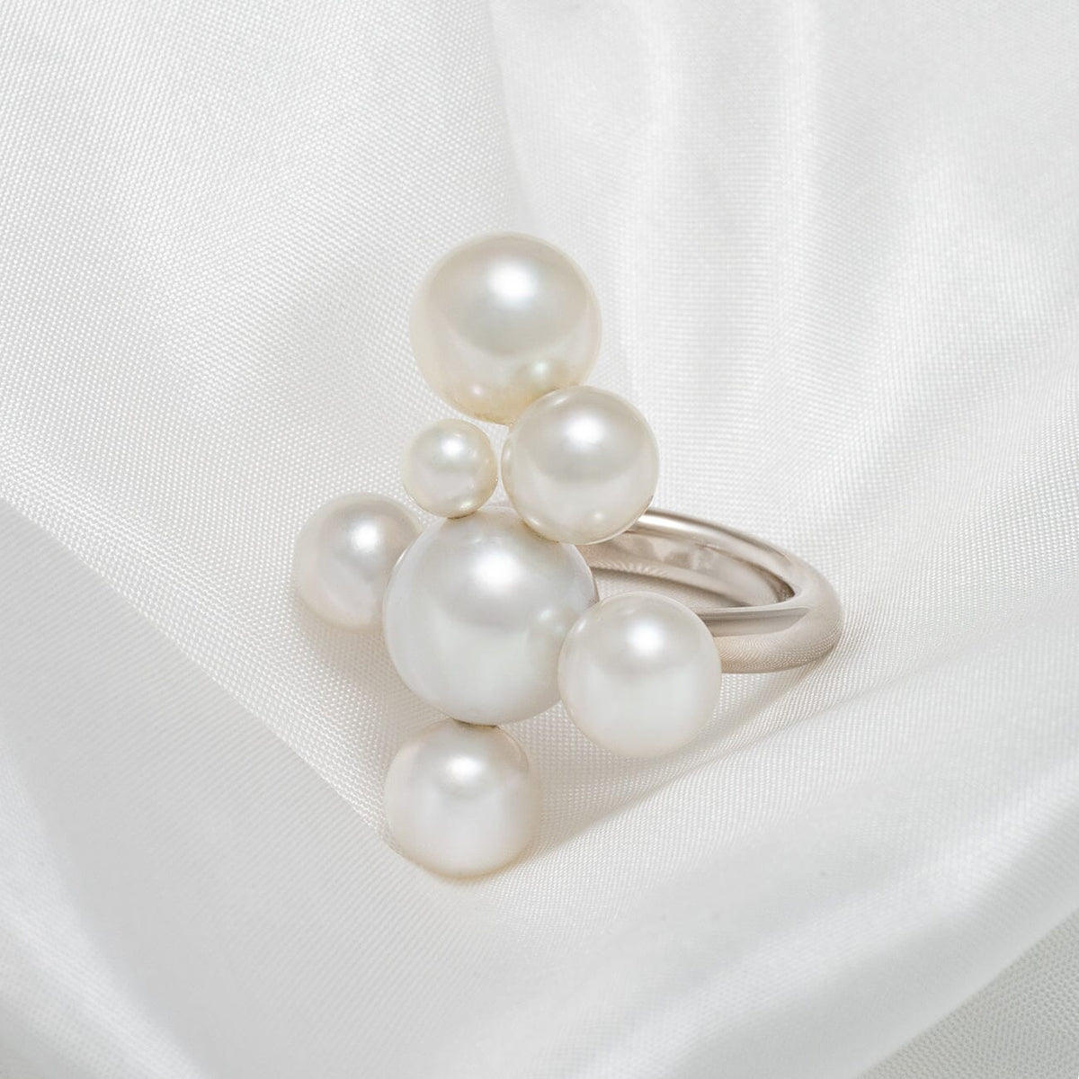 Assael Collection: 8.0-11.6 mm South Sea and Akoya Pearl Multi Bubble Ring, 18K White Gold