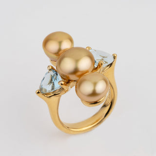 Assael Collection: South Sea Keshi Pearl and Aquamarine Ring