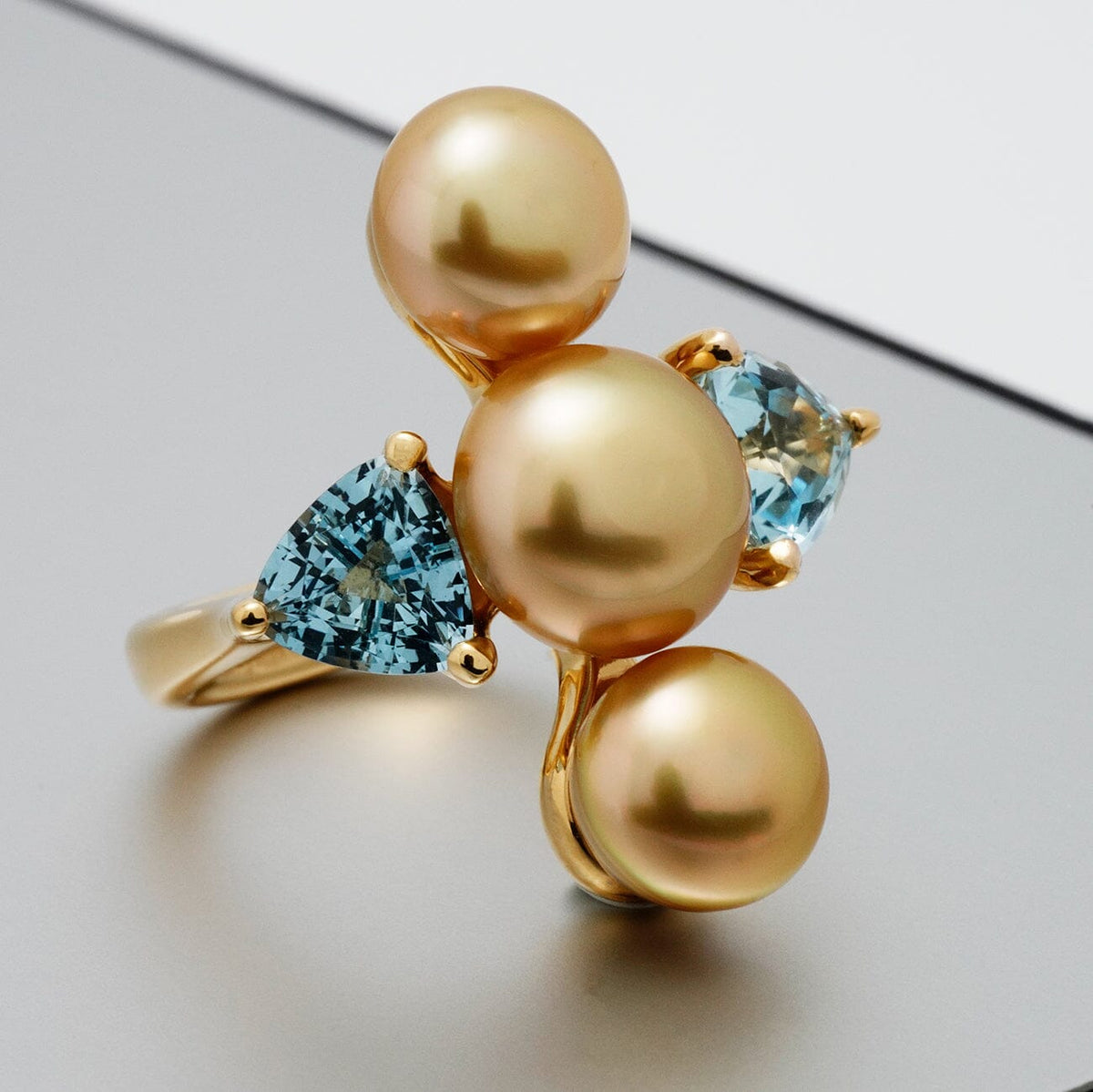 Assael Collection: 7.5-10.6 mm South Sea Keshi and Aquamarine Ring