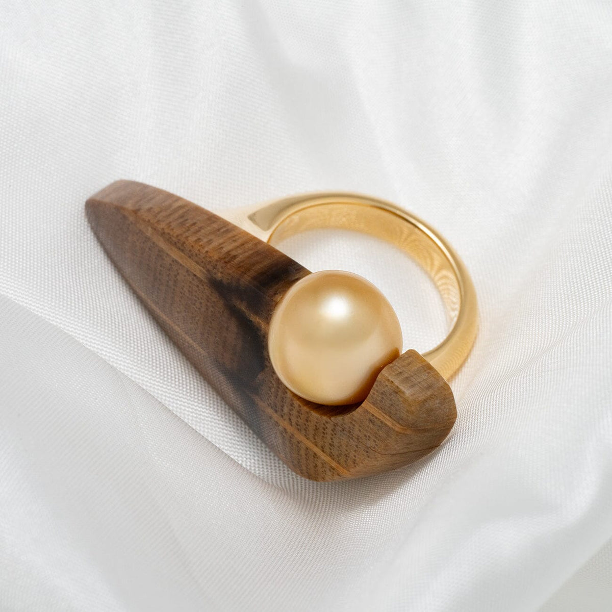 Assael Collection: 11.7 x 10.7 mm Golden South Sea Pearl and Petrified Wood Ring