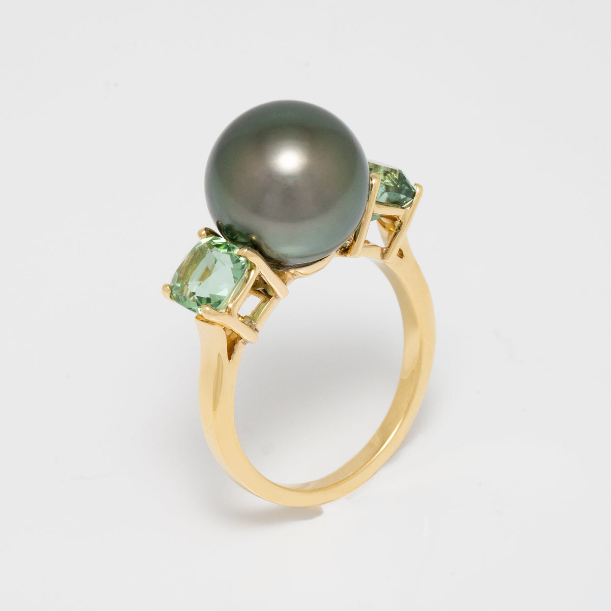 Assael Collection: 11.6 x 11.5 mm Tahitian Pearl and Mint Green Garnet Ring