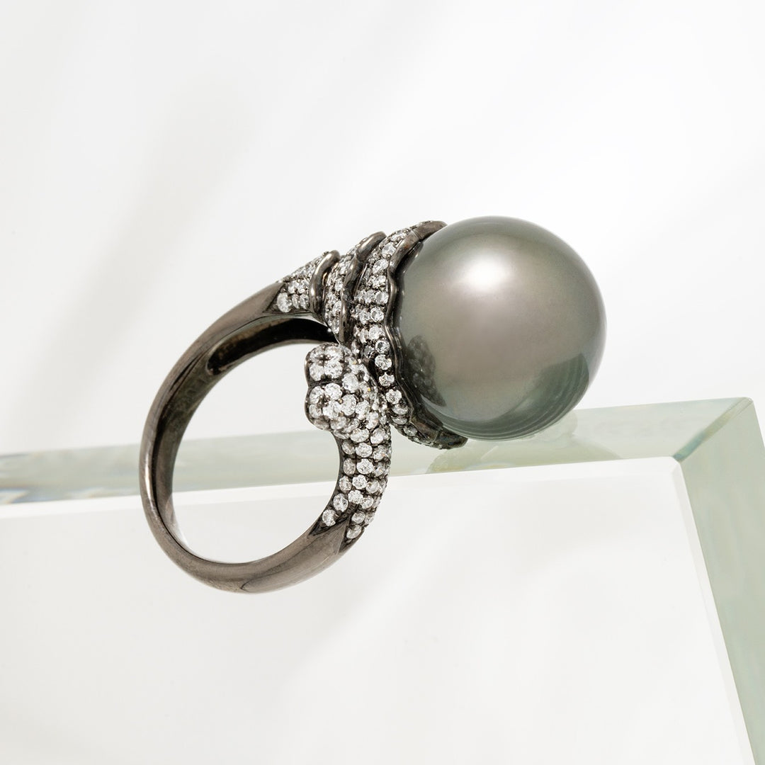 15.0-16.0 mm Tahitian Pearl and Diamond Noir Ring