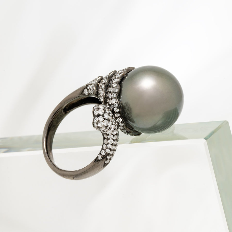 15.0-16.0 mm Tahitian Pearl and Diamond Noir Ring