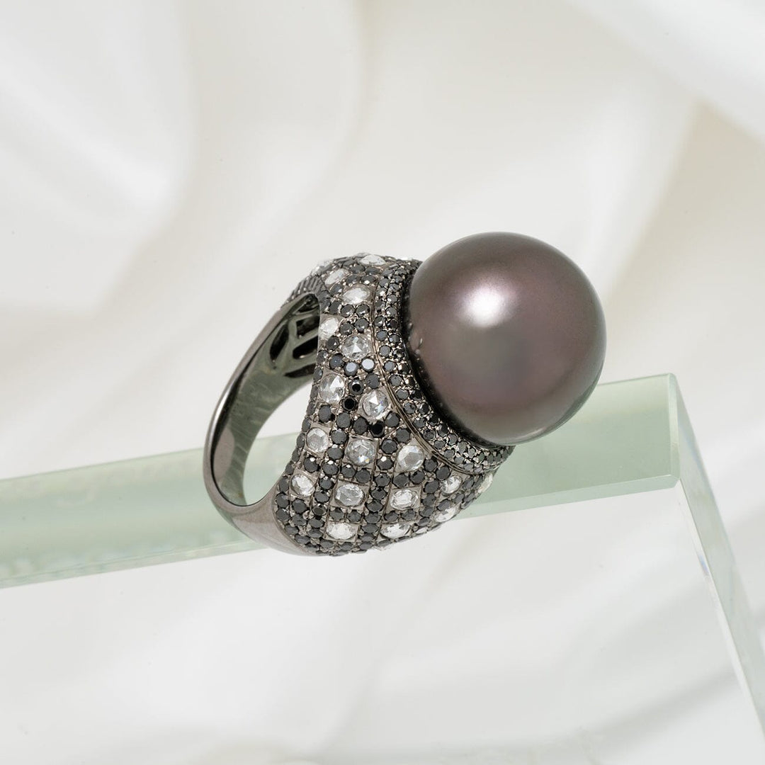 17.0-18.0 mm Tahitian Pearl and Diamond Ring