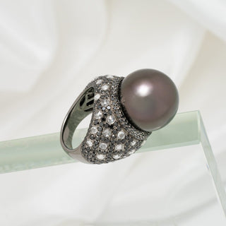17.0-18.0 mm Tahitian Pearl and Diamond Ring
