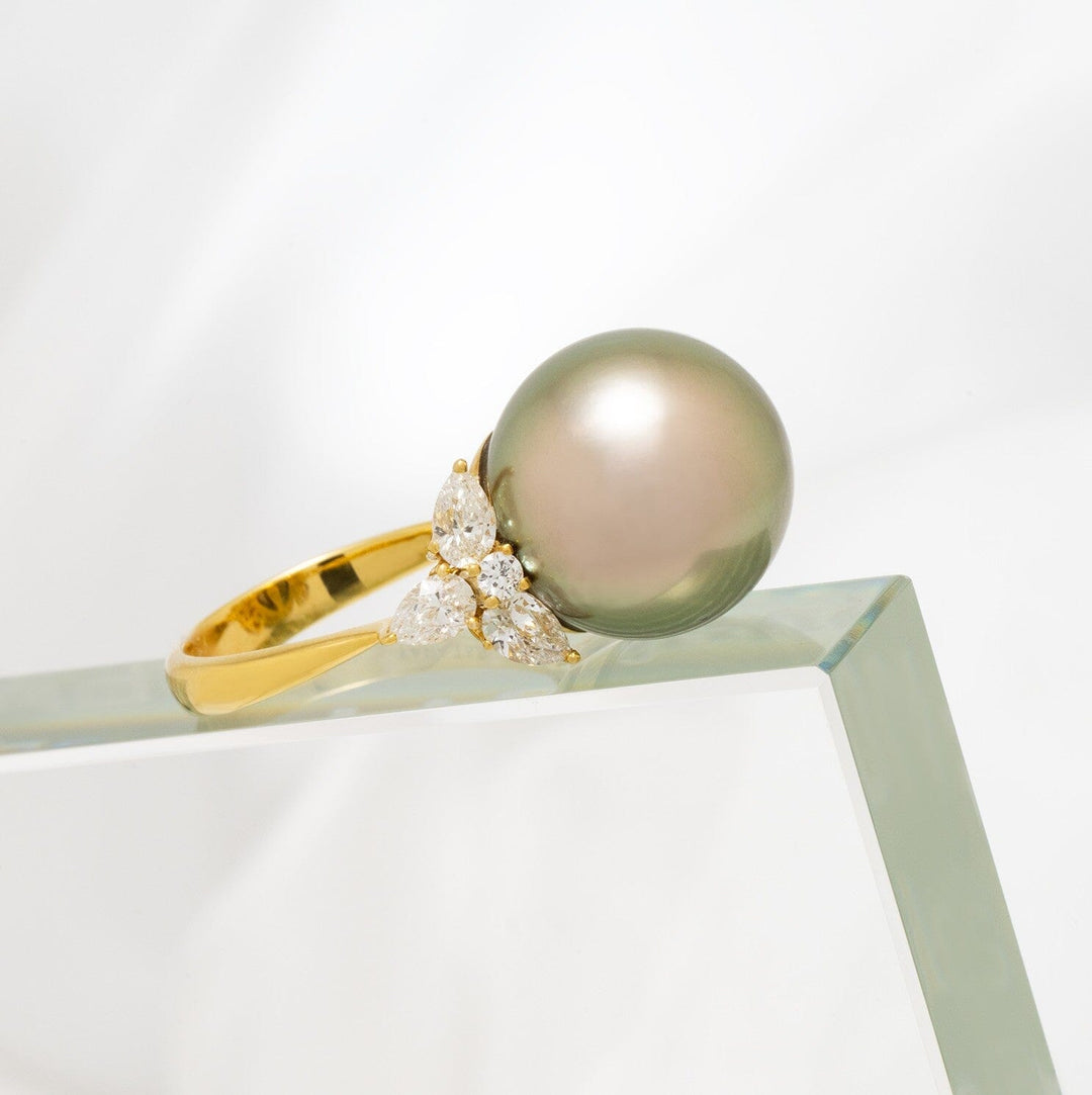 15.0-16.0 mm Tahitian Pearl and Pear Shaped Diamond Ring