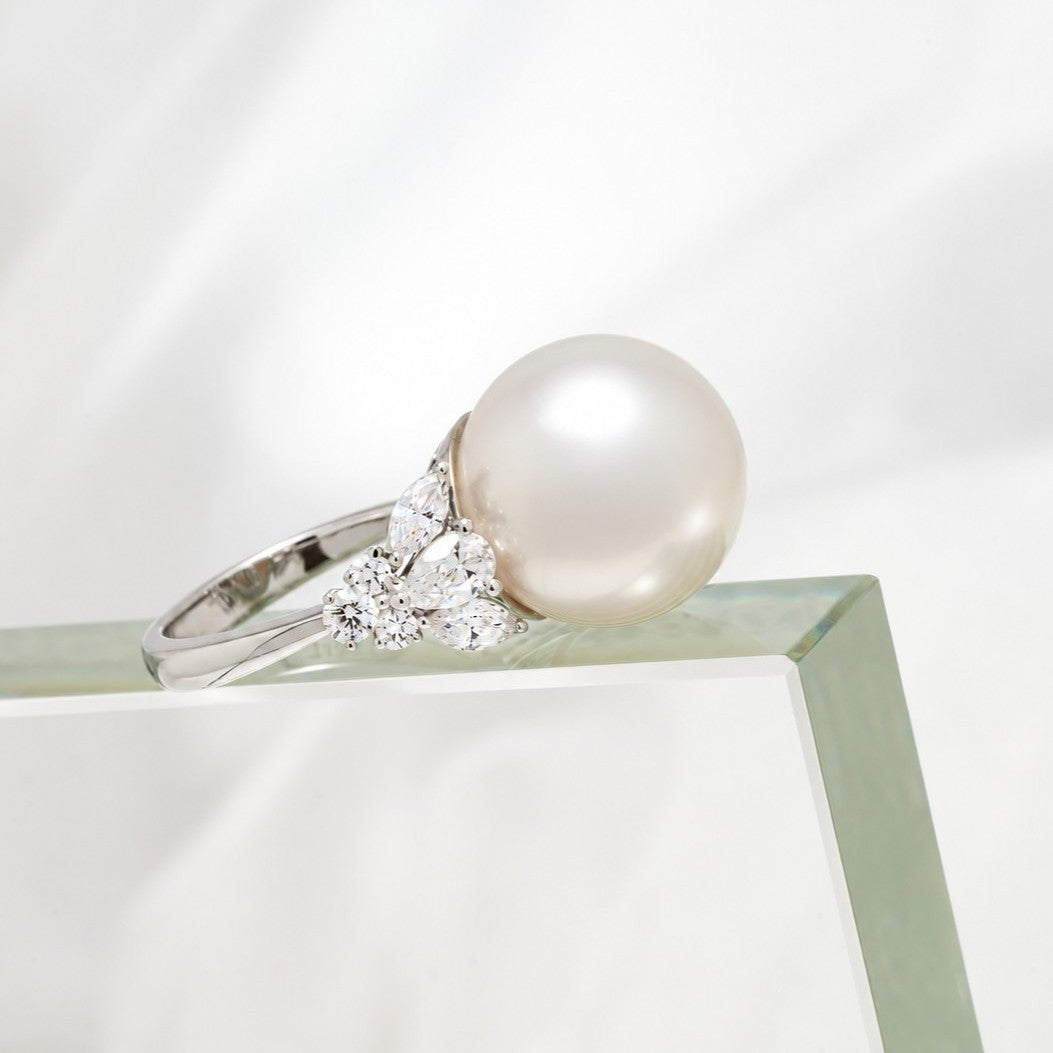 15.0-16.0 mm White South Sea Pearl and Diamond Ring