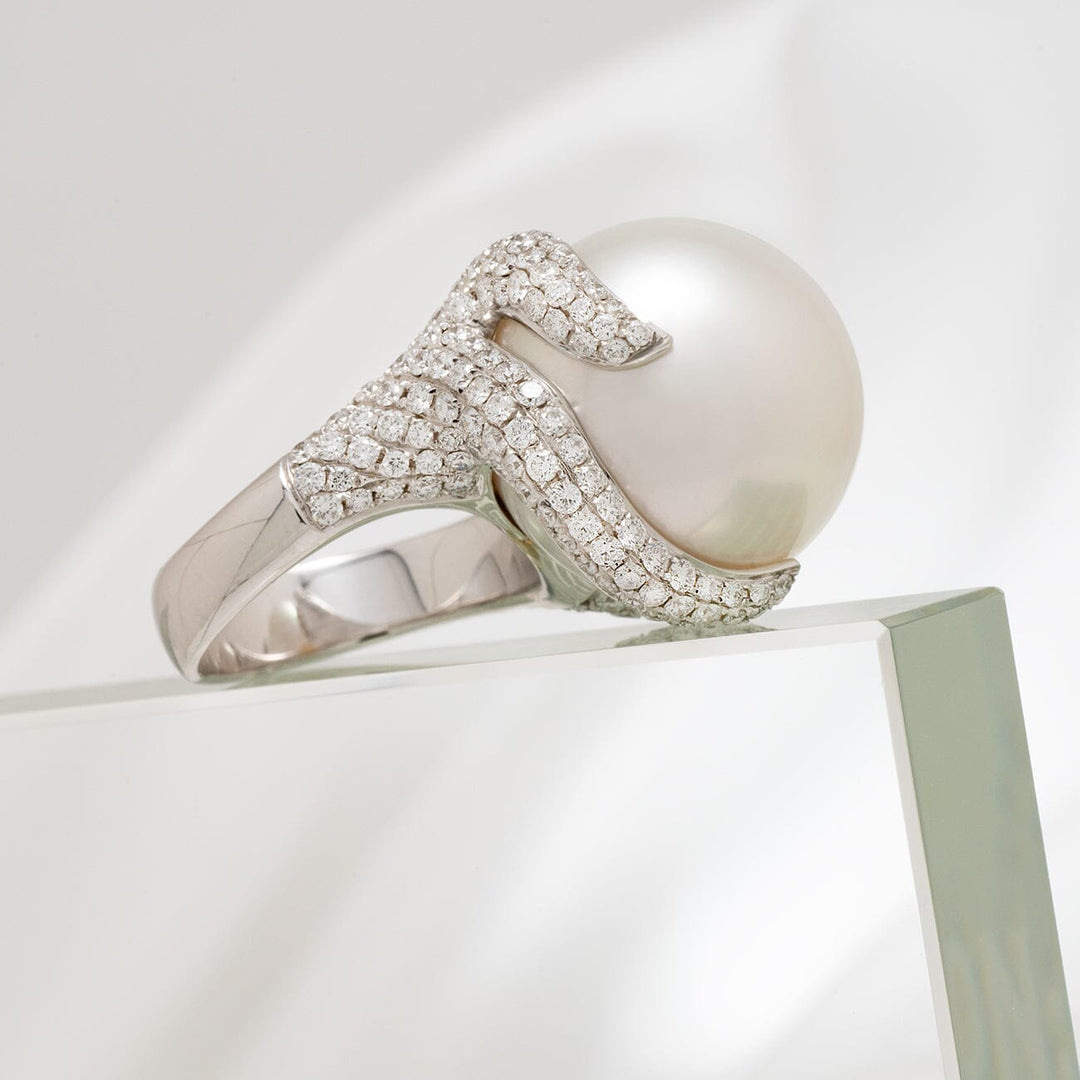 18.80 mm White South Sea Pearl and Diamond Ring