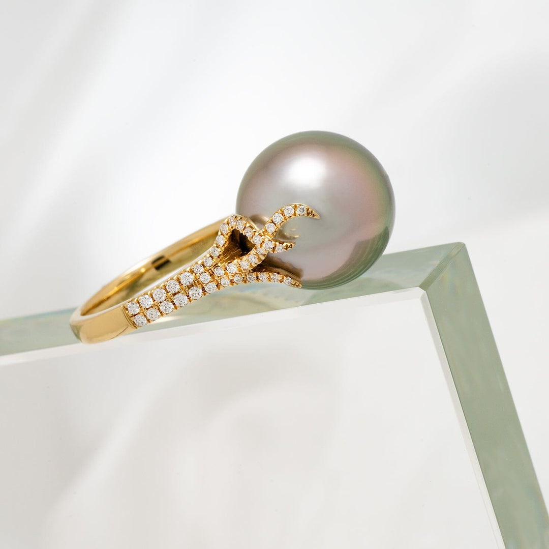 14.0-15.0 mm Tahitian Pearl and Diamond Ring