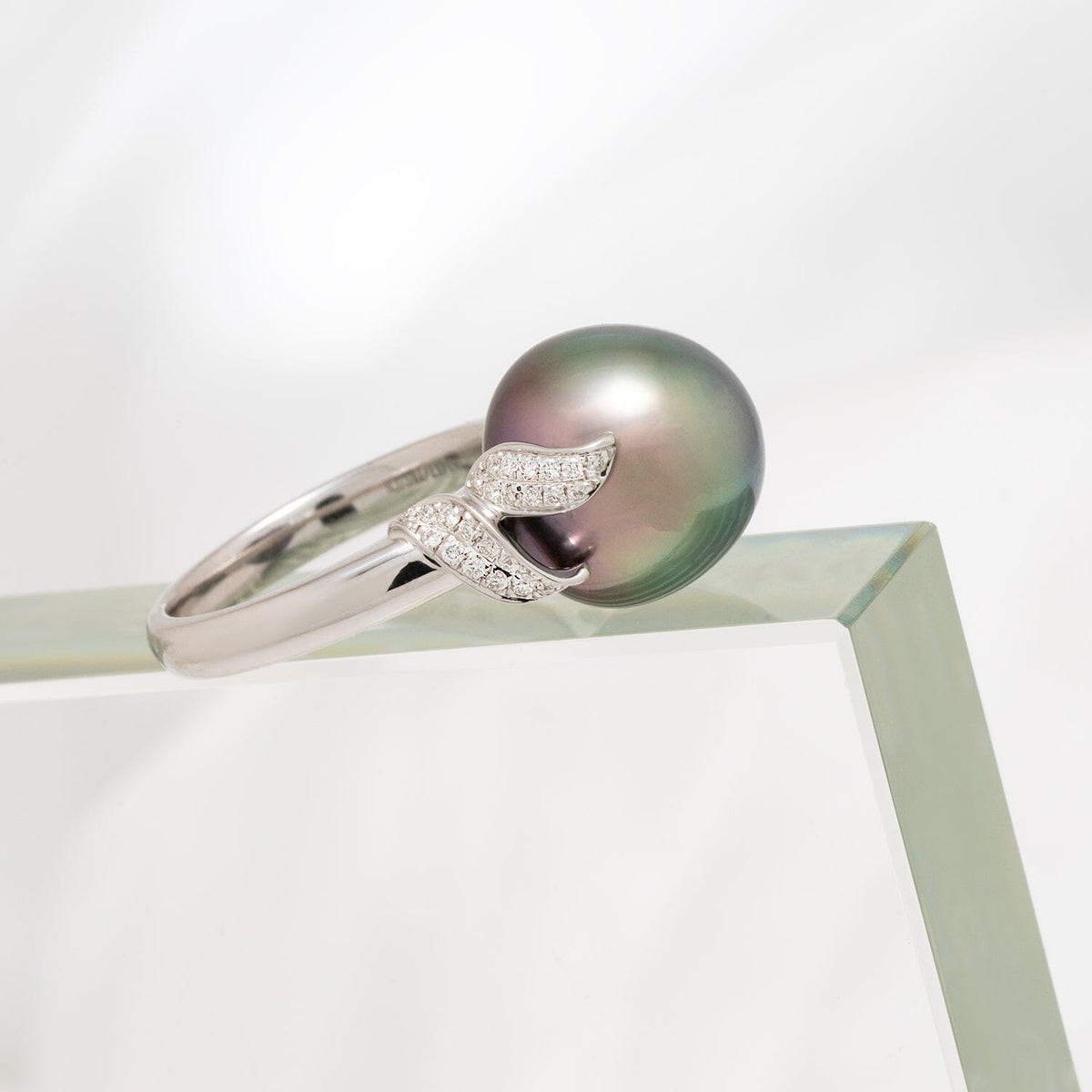 12.0-13.0 mm Tahitian Drop Pearl and Diamond Ring