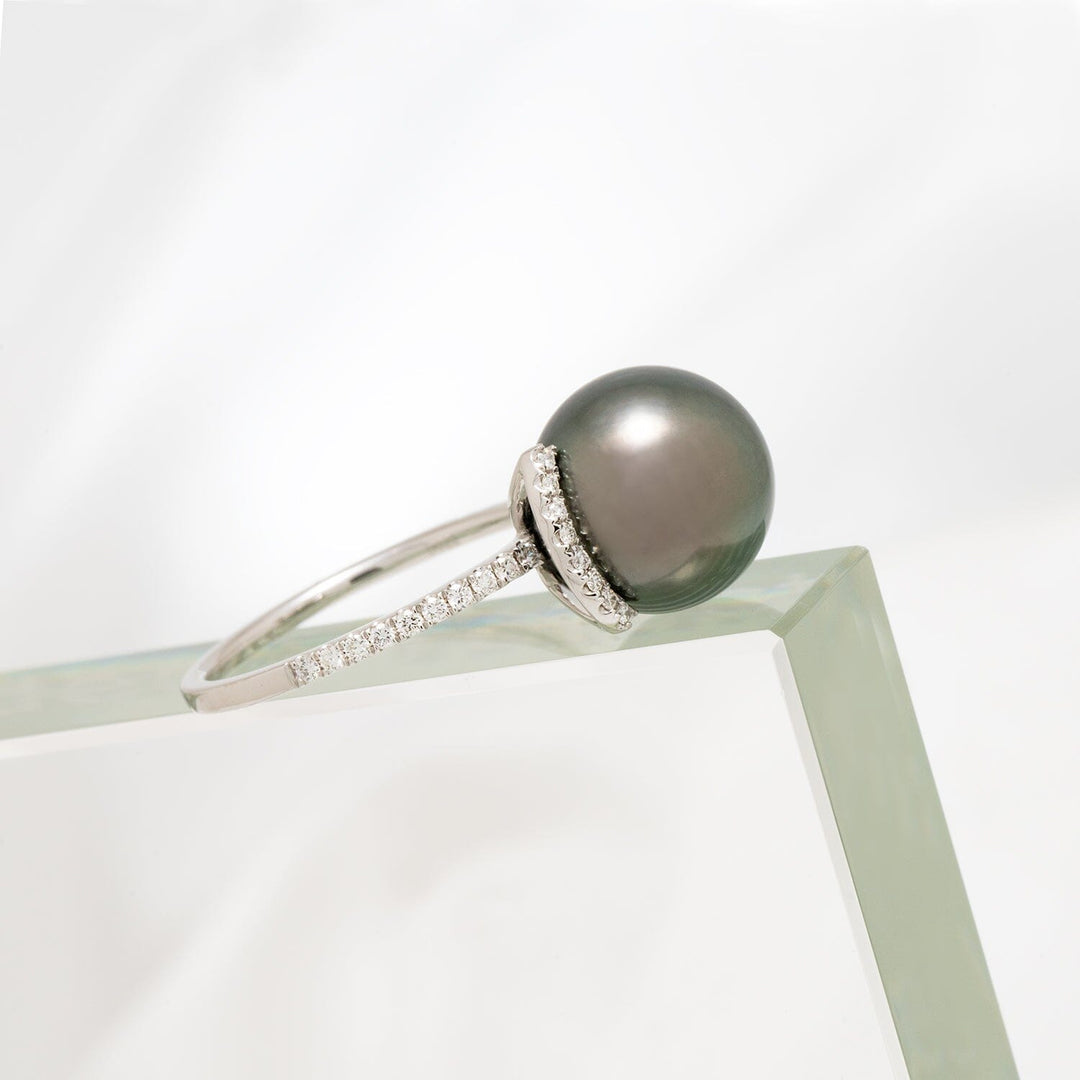 12.0-13.0 mm Tahitian Pearl and Diamond Ring