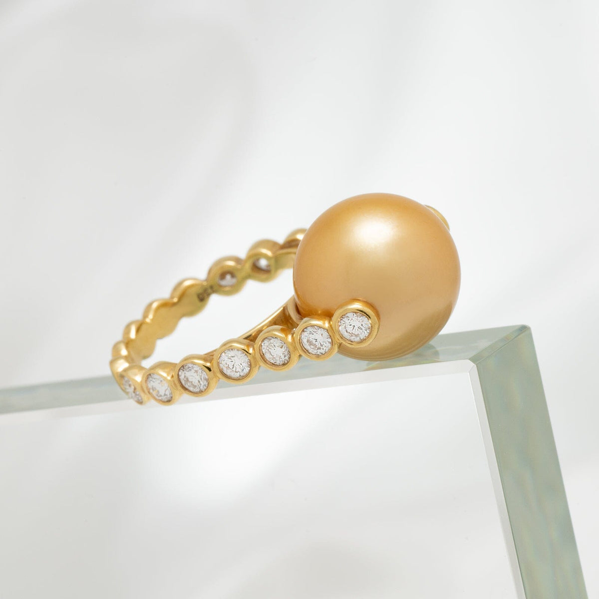13.0-14.0 mm Golden South Sea Pearl and Diamond Ring
