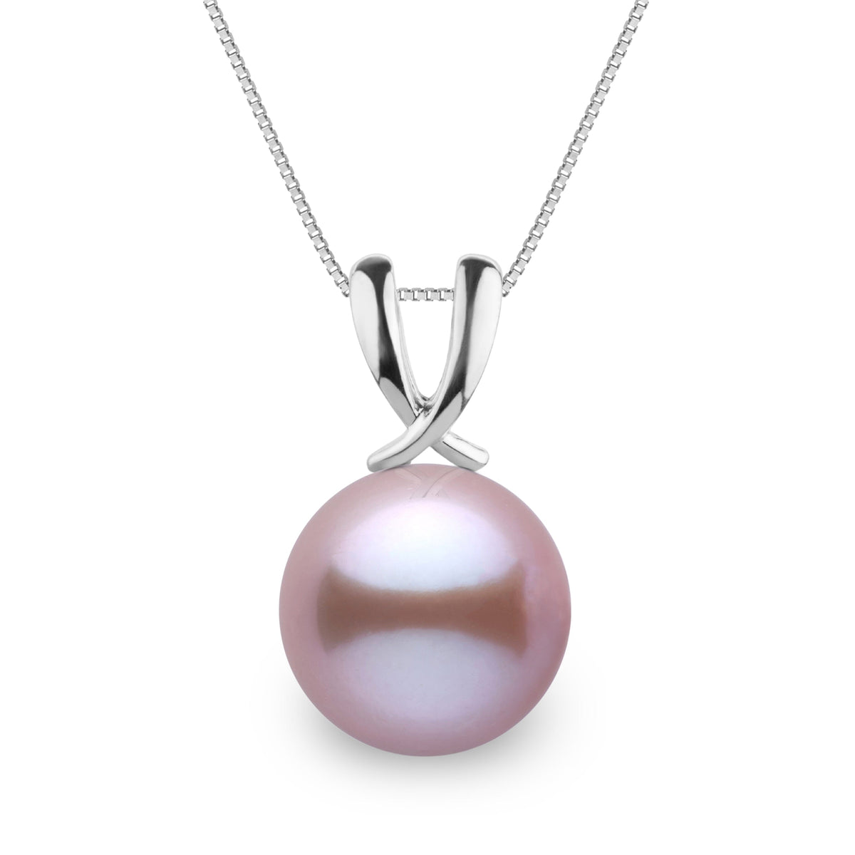 Ribbon Collection Lavender 10.0-11.0 mm Freshadama Freshwater Pearl Pendant in 14K White Gold on a Box Chain