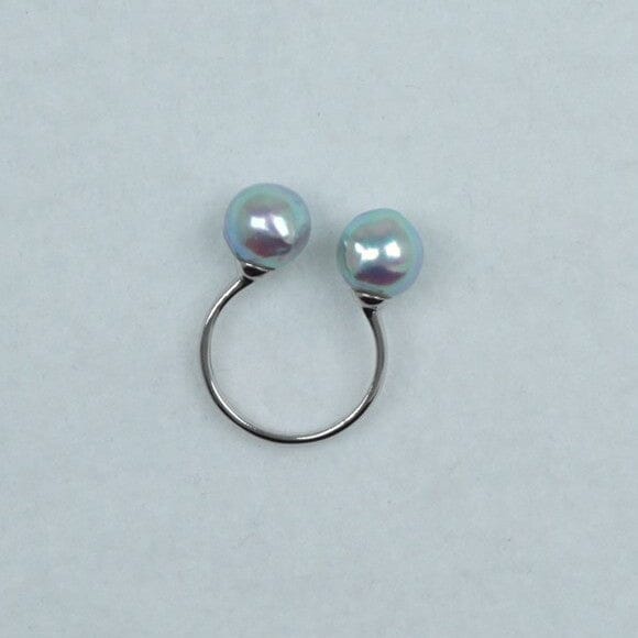 SA-12: 8-9 mm Natural Color Blue Baroque Akoya Pearl Ring, Sz 6, 18K