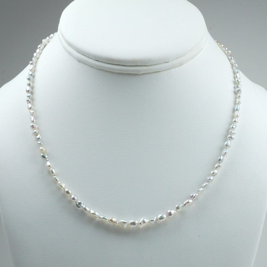SA-25: 3-5 mm Akoya Pearl Keshi Necklaces. 16.75-17", 18K
