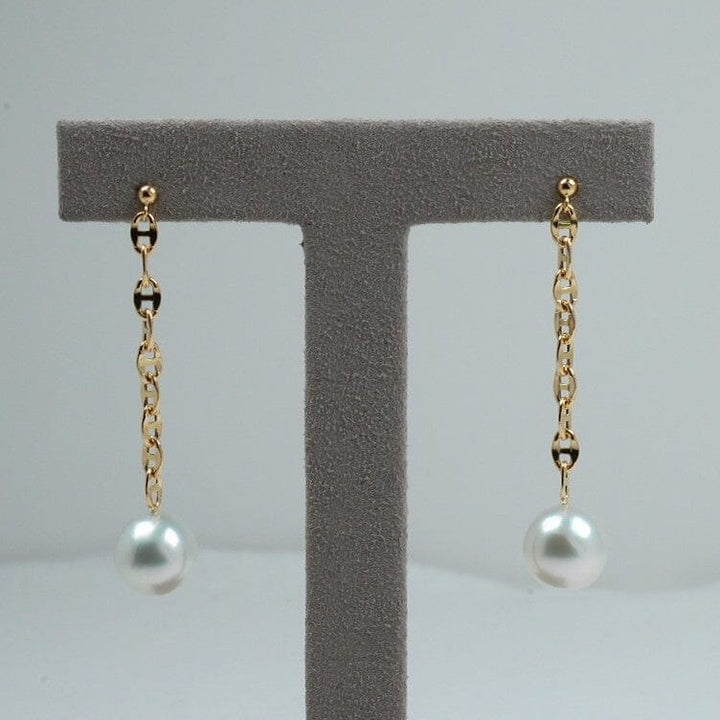 SA-7: 10.0-11.0 mm White South Sea Pearl Dangle Earrings, 18K