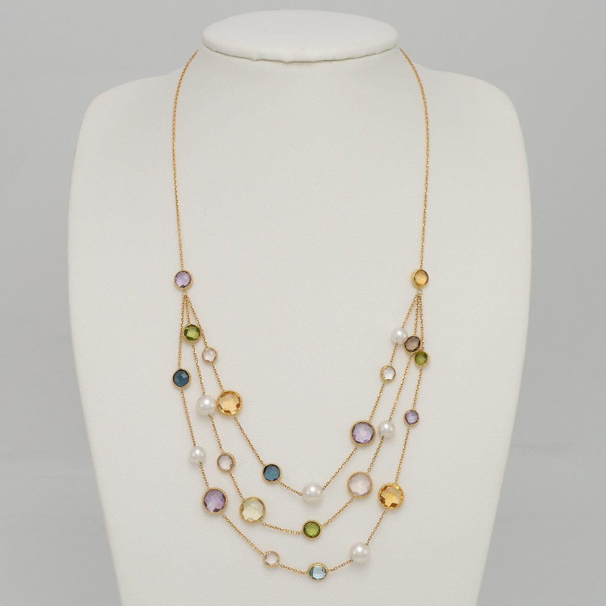 5.5-7.0 mm Akoya Pearl and Semi-precious Stone Necklace, 17.5", 18K