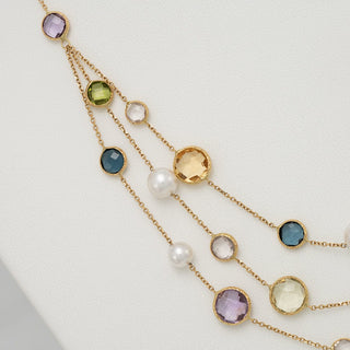 5.5-7.0 mm Akoya Pearl and Semi-precious Stone Necklace, 17.5", 18K
