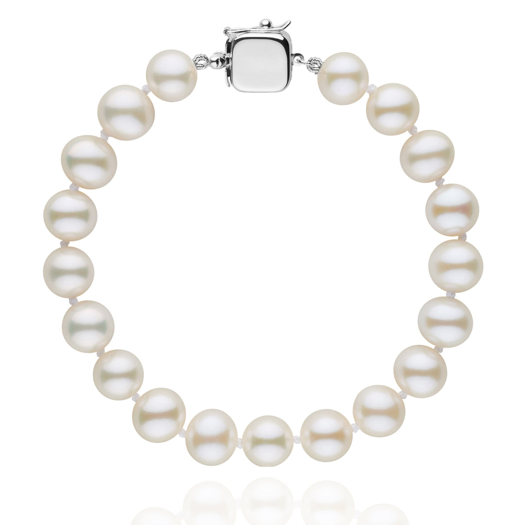Personalized 8.5-9.0 mm AAA White Freshwater Pearl Square Clasp Bracelet