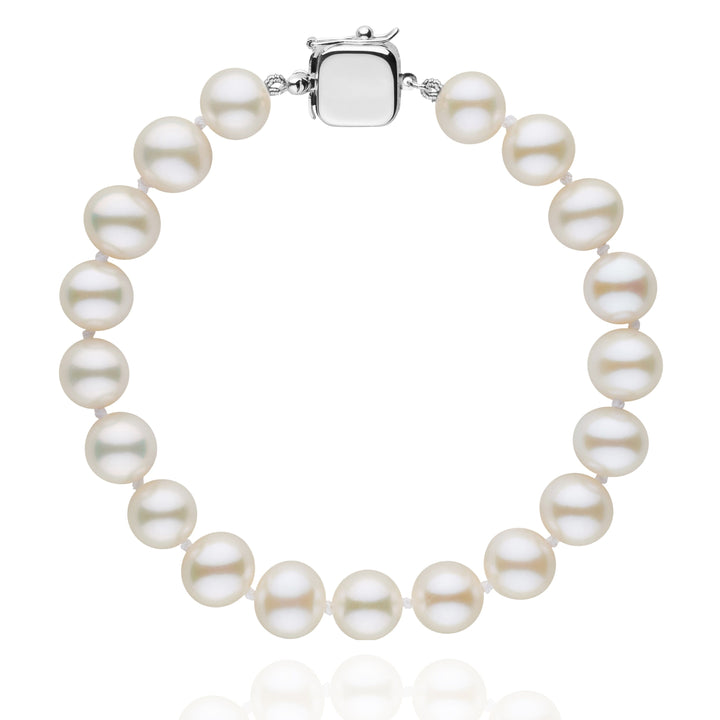 Personalized 8.5-9.0 mm AAA White Freshwater Pearl Square Clasp Bracelet
