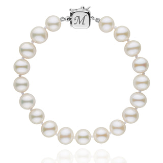 Personalized 8.5-9.0 mm AAA White Freshwater Pearl Square Clasp Bracelet