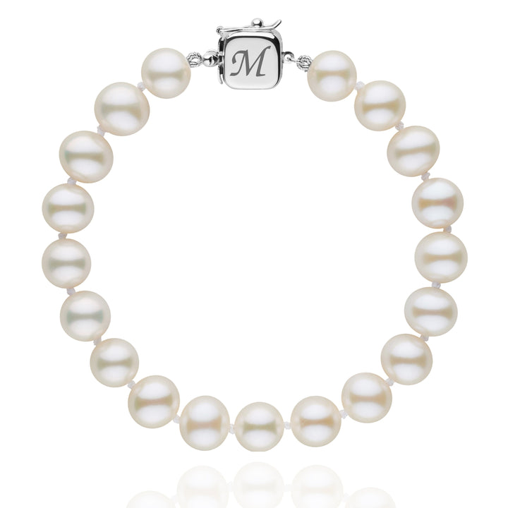 Personalized 8.5-9.0 mm AAA White Freshwater Pearl Square Clasp Bracelet