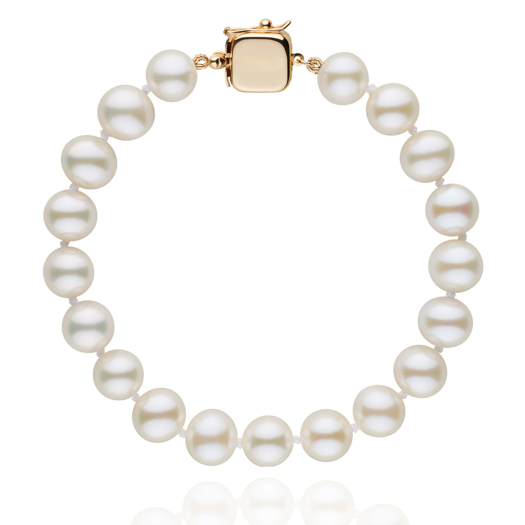 Personalized 8.5-9.0 mm AAA White Freshwater Pearl Square Clasp Bracelet