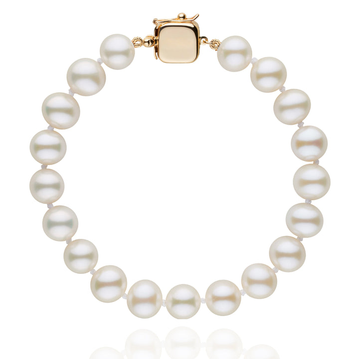 Personalized 8.5-9.0 mm AAA White Freshwater Pearl Square Clasp Bracelet