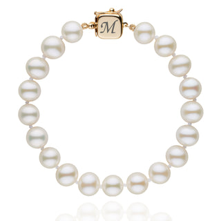 Personalized 8.5-9.0 mm AAA White Freshwater Pearl Square Clasp Bracelet