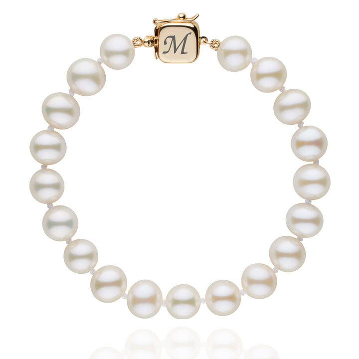 Personalized 8.5-9.0 mm AAA White Freshwater Pearl Square Clasp Bracelet