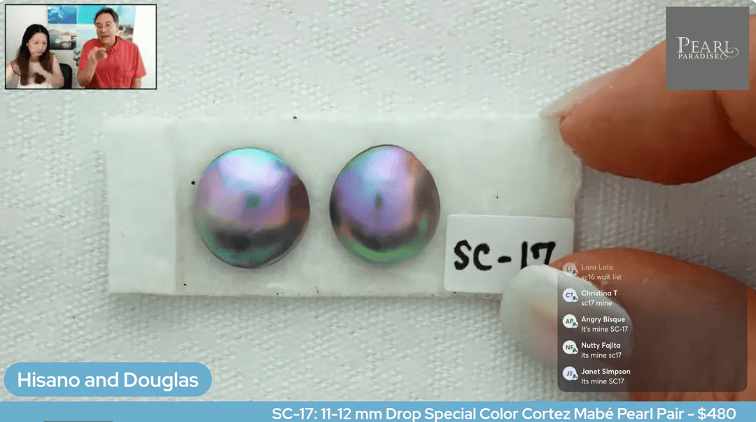 SC-17: 11-12 mm Drop Special Color Cortez Mabé Pearl Pair