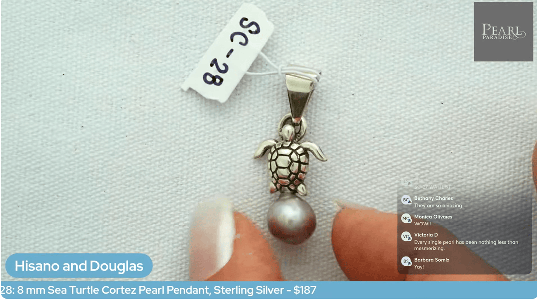 SC-28: 8 mm Sea Turtle Cortez Pearl Pendant, Sterling Silver