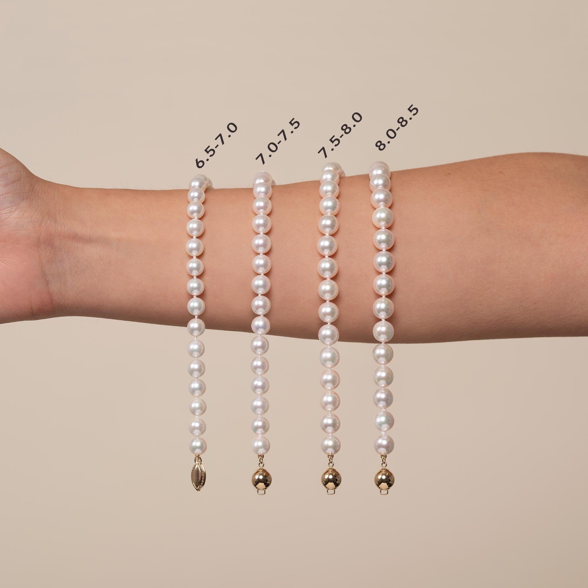 18 Inch 3 Piece Set of 7.0-7.5 mm AA+ White Akoya Pearls