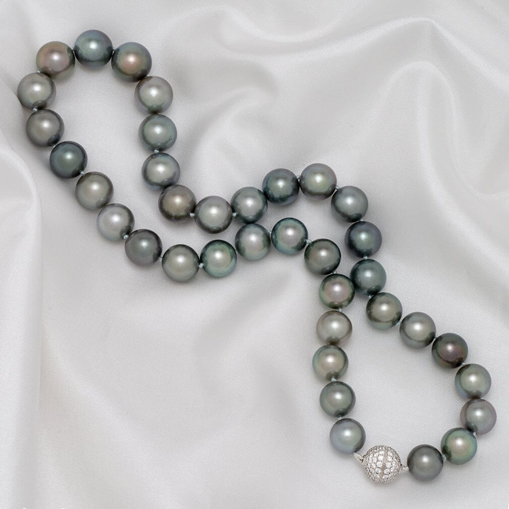 J. Hunter Silver-Blue-Green Fijian Pearl Necklace, 10.7–13.0 mm