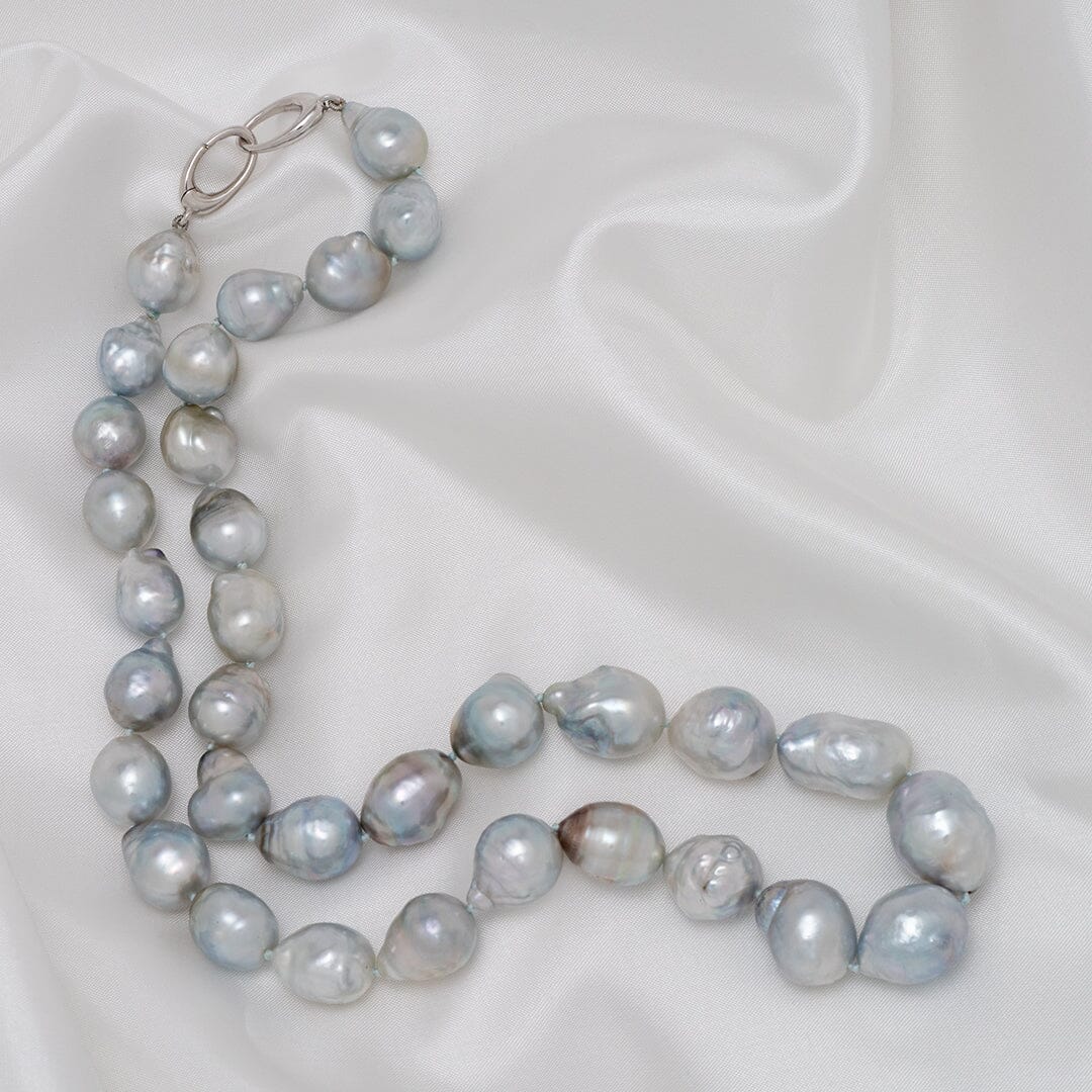 11.0–14.0 mm natural-color Fijian baroque pearl necklace on silk