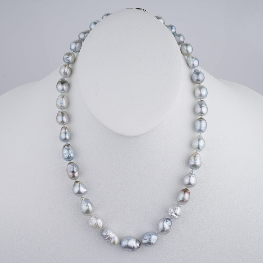 11.0–14.0 mm natural-color Fijian baroque pearl necklace on bust
