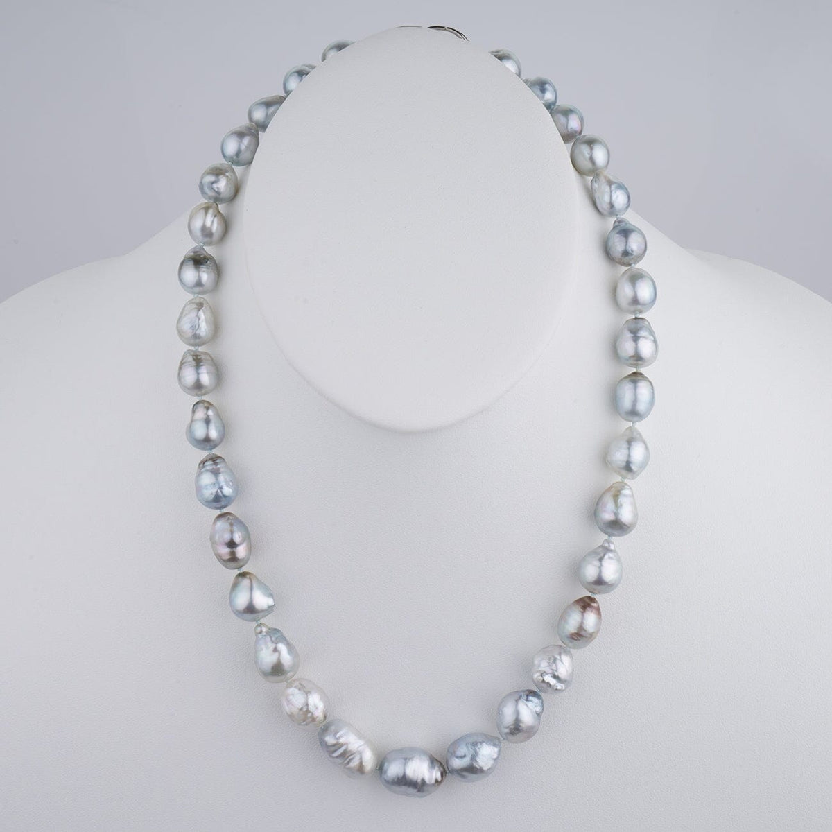 11.0–14.0 mm natural-color Fijian baroque pearl necklace on bust