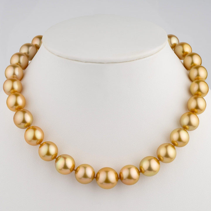 Golden South Sea Pearl Necklace 13.0–15.1 mm on bust