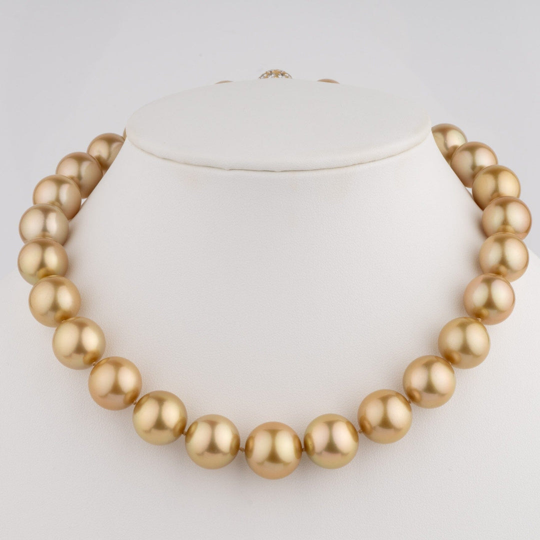 14.0-16.0mm Round Golden South Sea Pearl Necklace