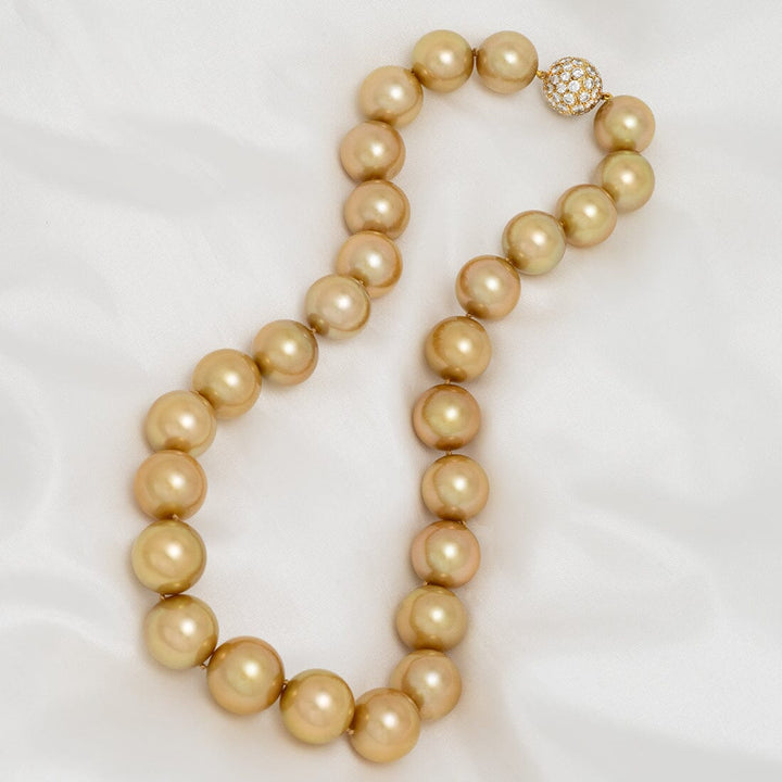 14.0-16.0mm Round Golden South Sea Pearl Necklace