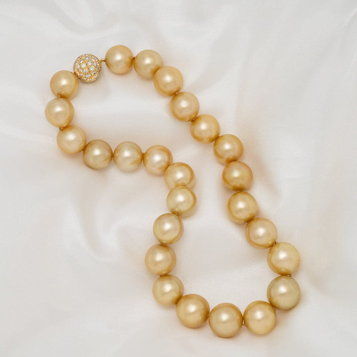 14.8–16.6 mm round golden South Sea pearl and diamond necklace
